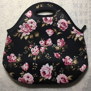 Black and Pink Floral Lunch Bag